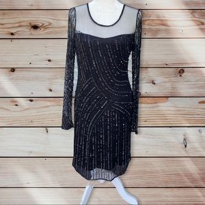 VINTAGE PISARRO NIGHTS BEAUTIFUL BLACK SEQUINS DRESS SIZE 12 PETITE